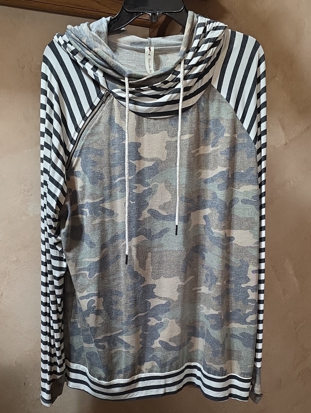Vanilla Bay Camo & Striped Hooded Pullover